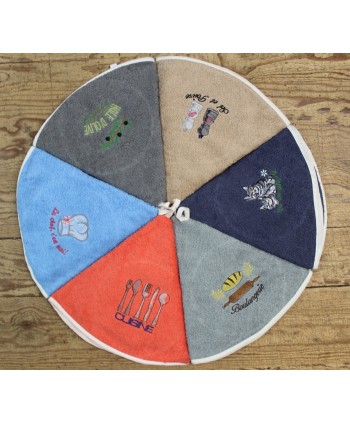 Pack 6 torchons ronds brodés