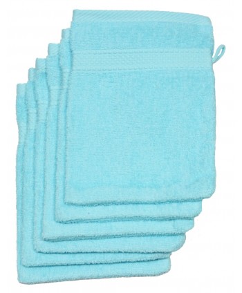 6 gants de toilette 16x21cm turquoise