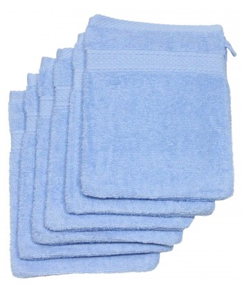 6 gants de toilette 16x21cm bleu