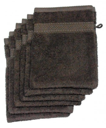 6 gants de toilette 16x21cm Chocolat