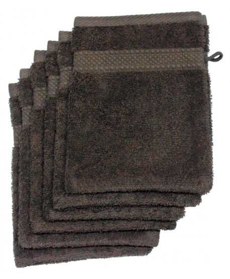 Pack 6 gants de toilette chocolat