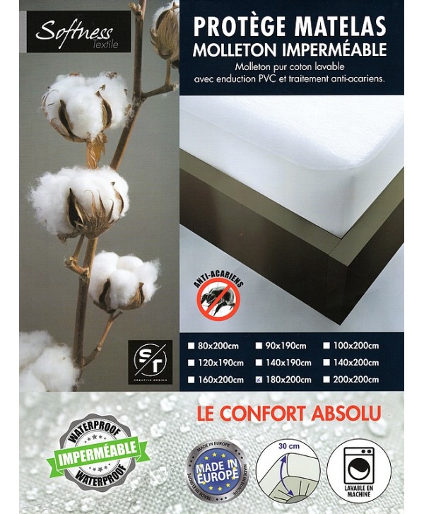 Alèse protège matelas molleton en coton blanc 200x200 cm PROTÈGE MATELAS  MOLLETON